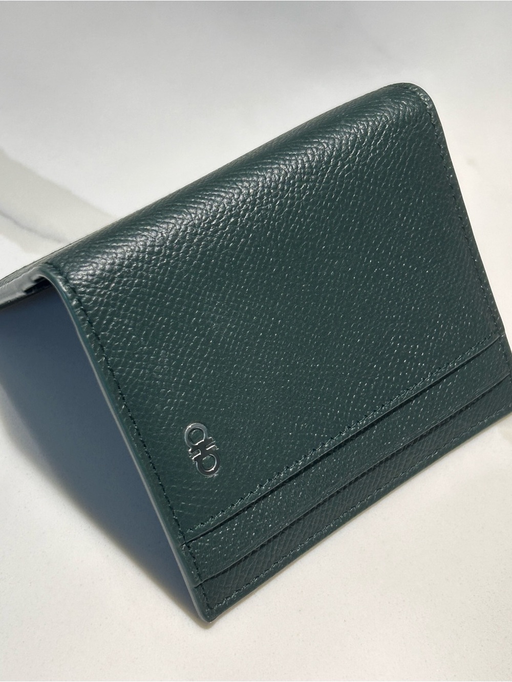 Ferragamo Micro Gancio Leather Card Case New without tag - dark green & black